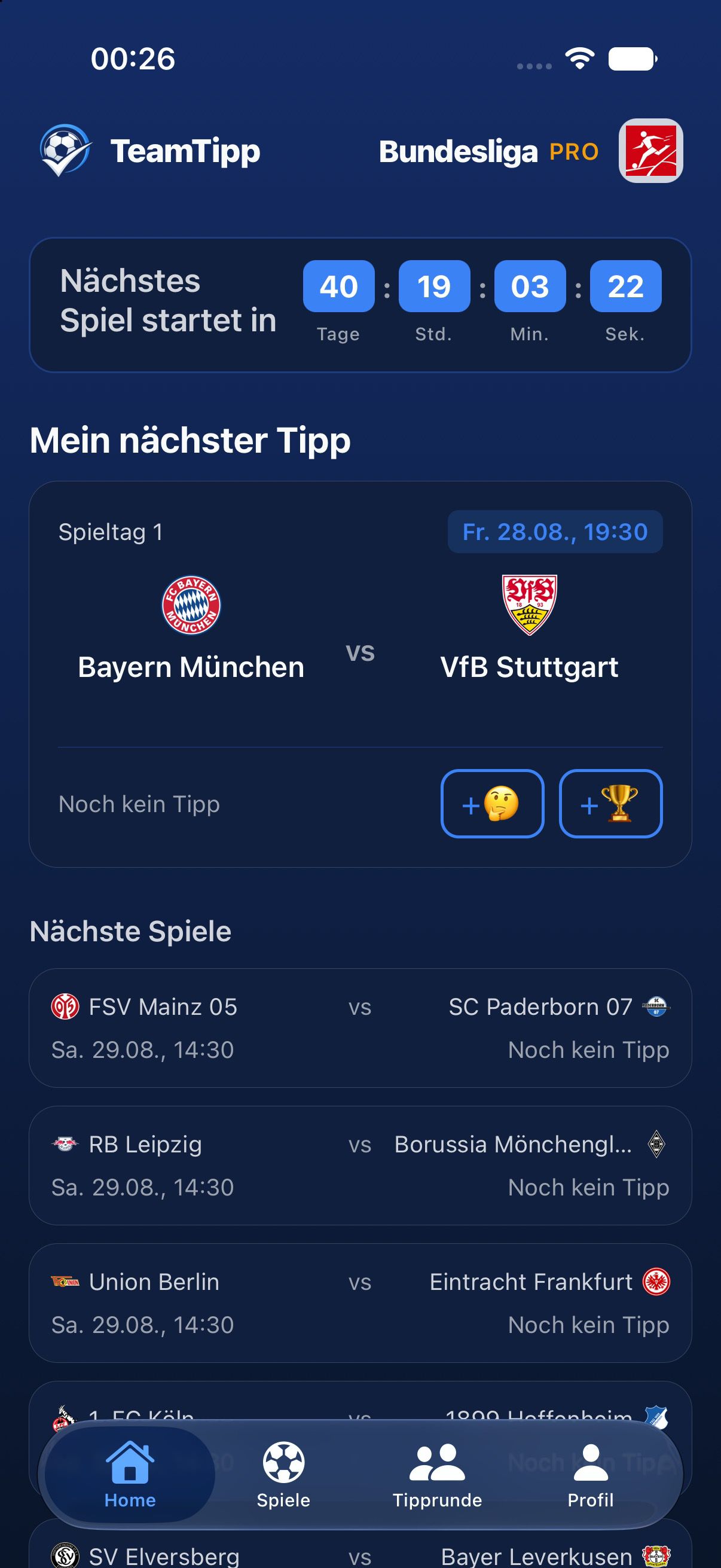 Bundesliga-Spielübersicht und nächster Tipp